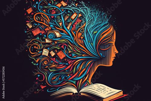 An illustration showing the power of learning and how literature and books can expand the mind photo