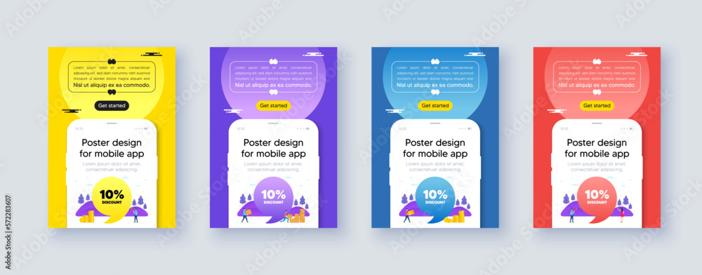 Poster frame with phone interface. 10 percent discount tag. Sale offer price sign. Special offer symbol. Cellphone offer with quote bubble. Discount message. Vector Poster frame with phone interface. 10 percent discount tag. Sale offer price sign. Special offer symbol. Cellphone offer with quote bubble. Discount message. Vector