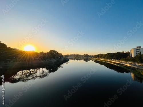 sunset over the river