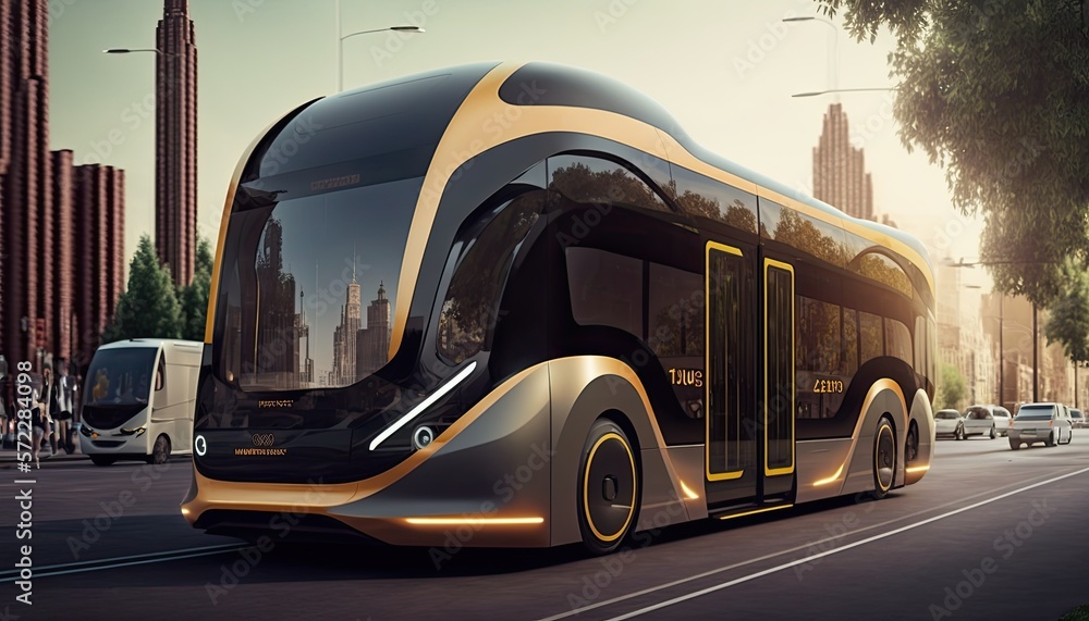 Futuristic Public Transportation Vehicle City Bus Autonomous Electric Mobility
