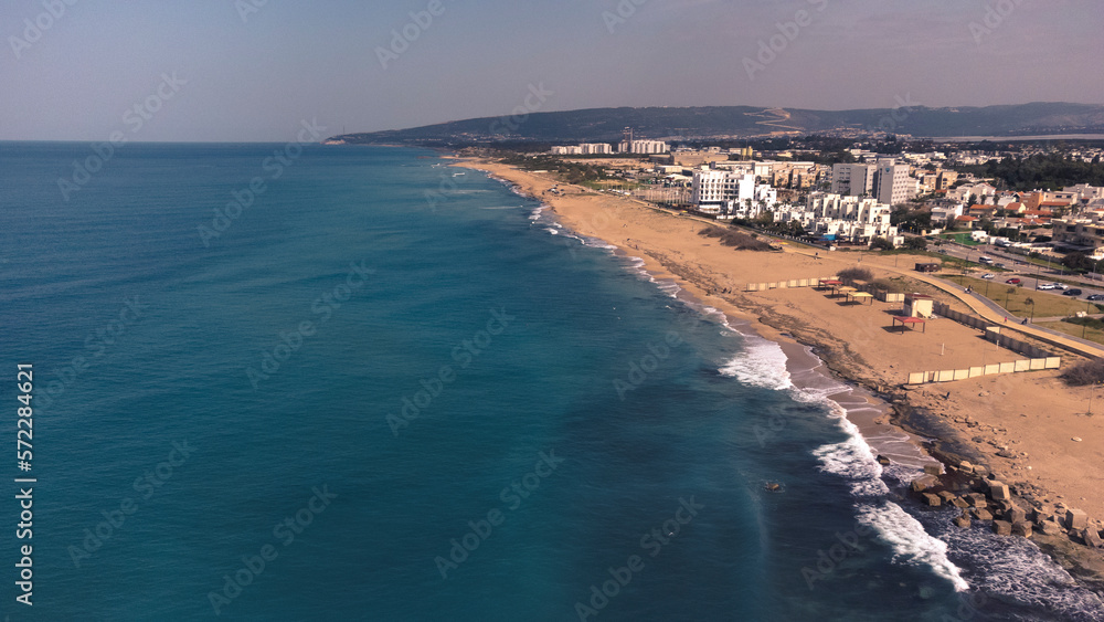 panoramic aerial view of the cities of Nahariya on the Mediterranean coast