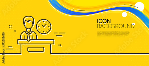 Presentation time line icon. Abstract yellow background. Watch sign. Minimal presentation time line icon. Wave banner concept. Vector