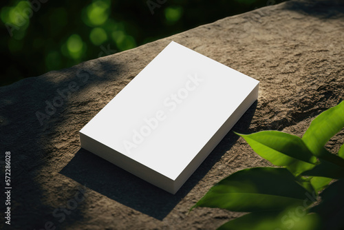 Business card layout on a botanical background with leaves. AI generation