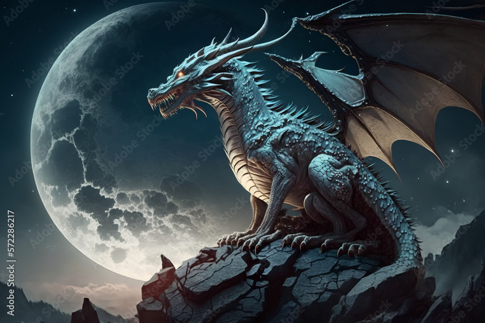Naklejka premium dragon in the night digital illustration.