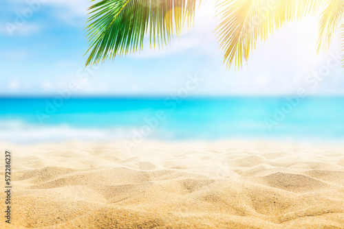 Fototapeta Naklejka Na Ścianę i Meble -  Tropical beach with sun light wave abstract background. Copy space of summer vacation and business travel concept