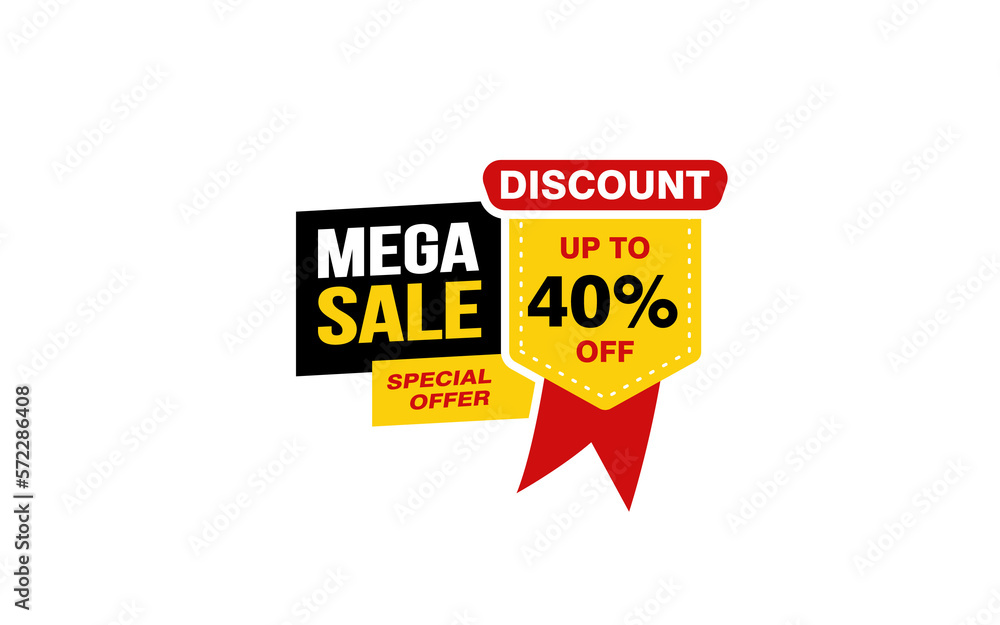 40 Percent MEGA SALE offer, clearance, promotion banner layout with sticker style.
40 Percent MEGA SALE offer, clearance, promotion banner layout with sticker style.