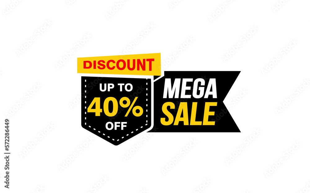 40 Percent MEGA SALE offer, clearance, promotion banner layout with sticker style.
40 Percent MEGA SALE offer, clearance, promotion banner layout with sticker style.