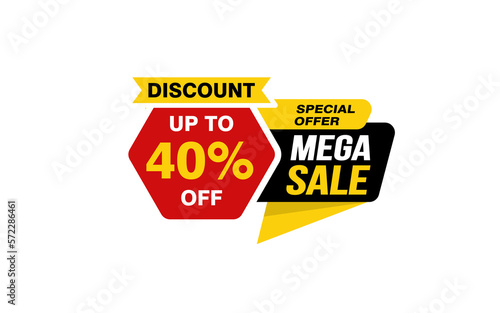 40 Percent MEGA SALE offer, clearance, promotion banner layout with sticker style. 