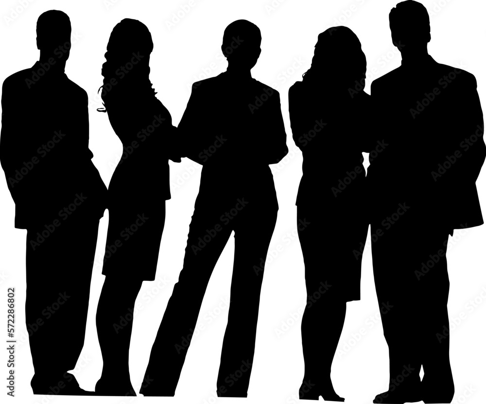 professional man and woman standing in group, group of people at work. Isolated monochrome illustration, a group of standing and walking business people