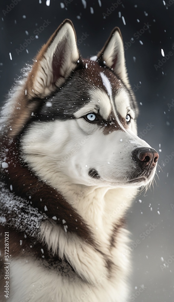 siberian husky in winter soft snow backgraund 