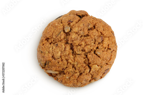 oatmeal cookies with flax, pumpkin and sunflower seeds isolated on white background with full depth of field. Top view. Flat lay