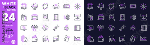 Open door, Fireworks rocket and Debit card line icons for website, printing. Collection of Fireworks stars, Payment, Global business icons. Customer survey, Fake review. Bicolor outline icon. Vector