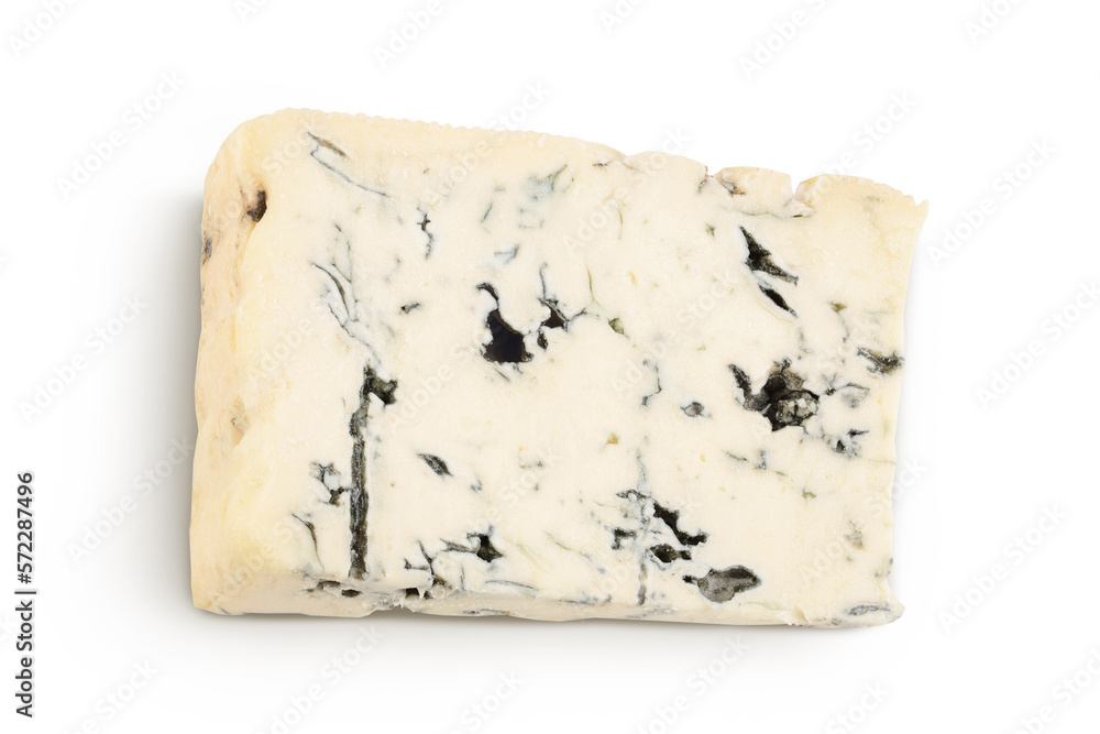 Blue cheese gorgonzola isolated on white background with full depth of field. Top view. Flat lay.