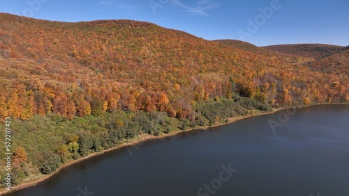 Mountains in Autumn with Fall colors in trees under blue sky in nature outdoors in American wilderness © Steve