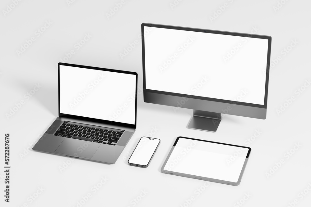 Responsive Web Design and website Mockup, Devices Mock up, Smartphone desktop tablet laptop template Mockup - obrazy, fototapety, plakaty 