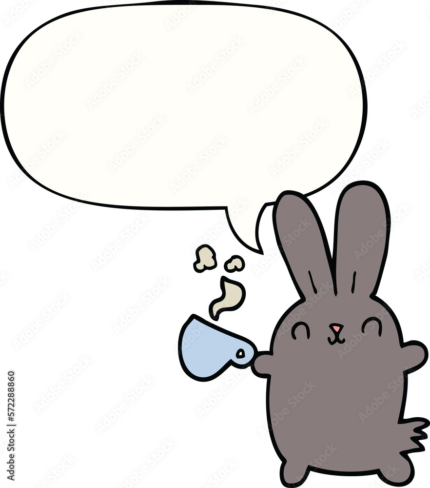 cute cartoon rabbit and coffee cup and speech bubble cute cartoon rabbit and coffee cup and speech bubble