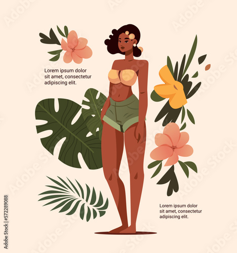 beautiful brazilian woman latin female cartoon character posing on camera full length