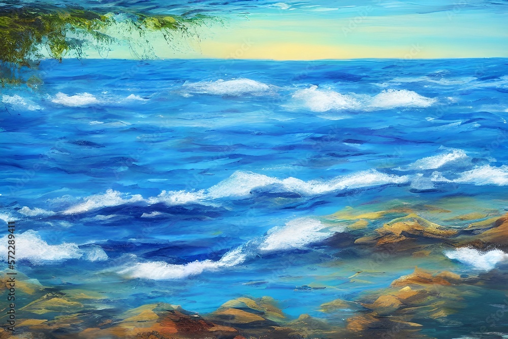 Watercolor of a Tropic Ocean Scene Watercolor of a Tropic Ocean Scene