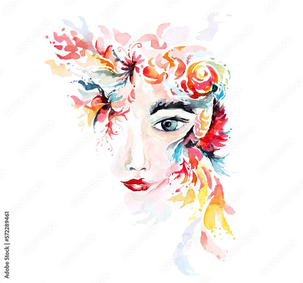 Illustration contemporary painting of a lady face.Woman face watercolor.Abstract girl.Fantasy female beauty background.Fashion illustration. Illustration contemporary painting of a lady face.Woman face watercolor.Abstract girl.Fantasy female beauty background.Fashion illustration.