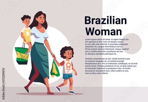 mother and little children walking together brazilian mom taking sons to school or kindergarten motherhood happy family
