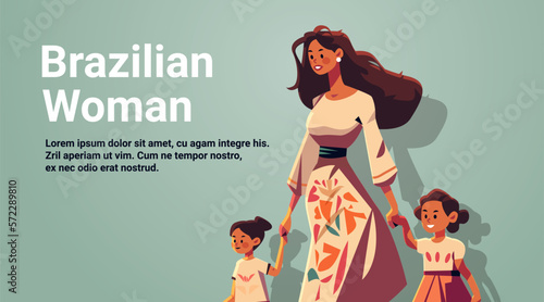 mother and little children walking together brazilian mom taking son and daughter to school or kindergarten motherhood