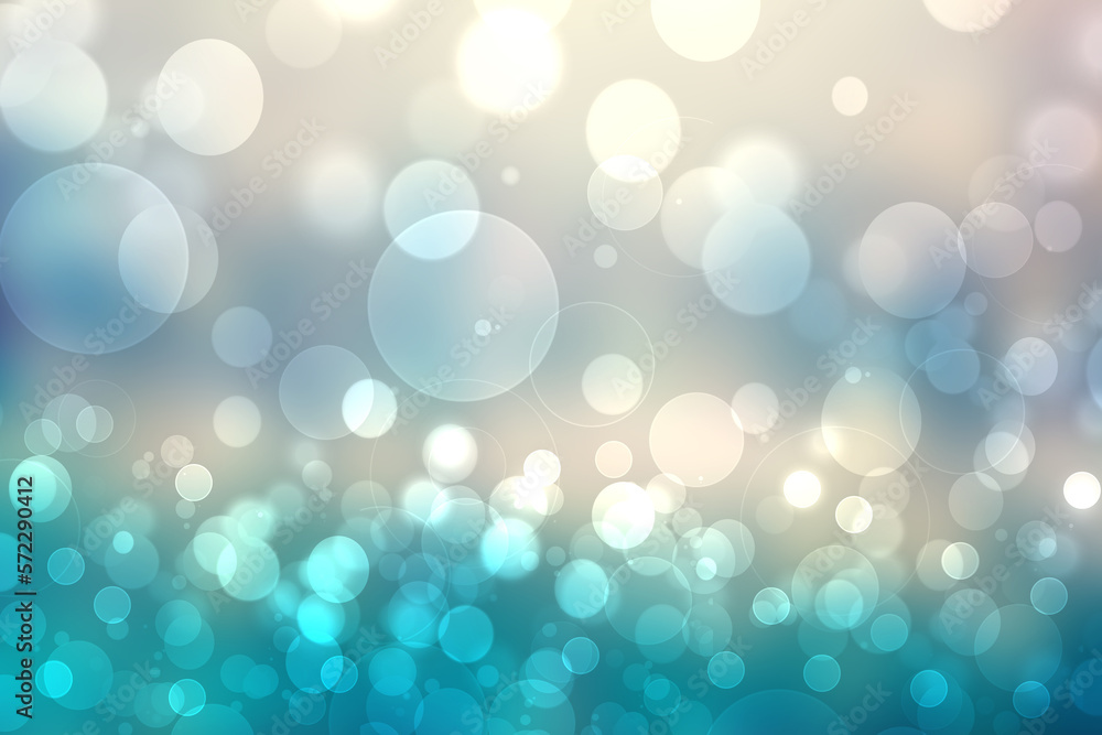Abstract gradient of light blue turquoise dark blue grey white background texture with glowing circular bokeh lights. Beautiful colorful spring or summer backdrop. Abstract gradient of light blue turquoise dark blue grey white background texture with glowing circular bokeh lights. Beautiful colorful spring or summer backdrop.
