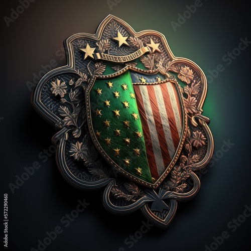 Worn off badge of friendship. Abstract combination of the USA and Ireland flags. Generative ai.