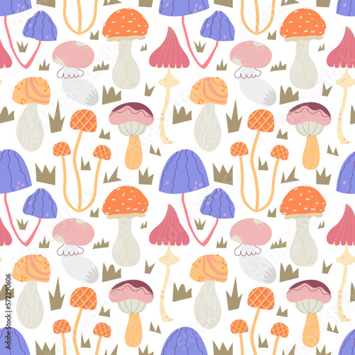Seamless vector pattern with abstract mushrooms. Endless ornament with a forest theme.
