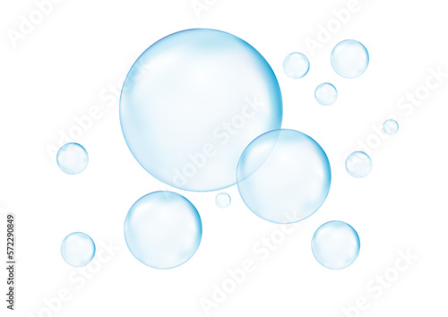 Realistic transparent 3d bubbles underwater . Soap bubbles vector illustration