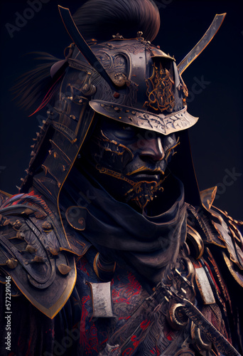 Illustration of a Japanese Samurai in full armour. Generative AI.