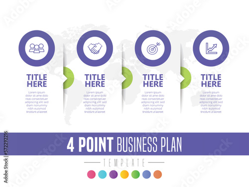 Abstract infographic showing the 4 point process of a business plan timeline For presentations and posters. Vector illustration.