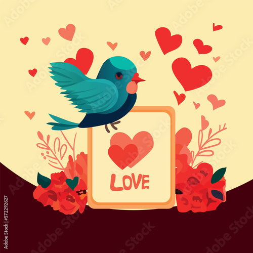 bird with love envelope happy valentine day celebration template