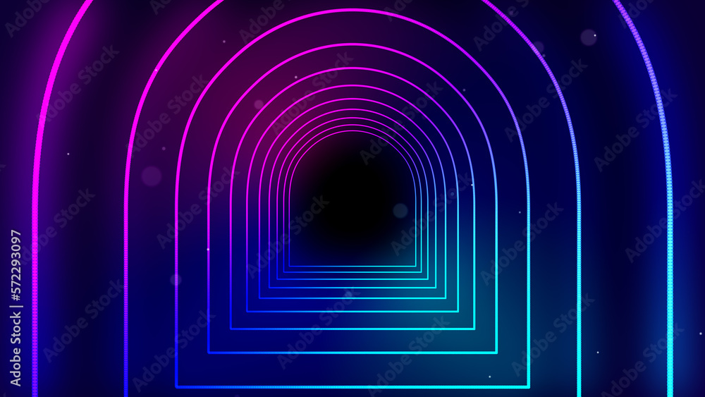 Abstract Futuristic Blue Red Glowing Light Round Tunnel Neon Lines With Glitter Bokeh Particles On Black Background Abstract Futuristic Blue Red Glowing Light Round Tunnel Neon Lines With Glitter Bokeh Particles On Black Background
