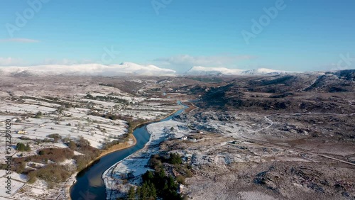 Aerial view of snow covered Gweebarra River between Doochary and Lettermacaward in Donegal - Ireland photo