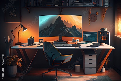 Modern home office with erg...