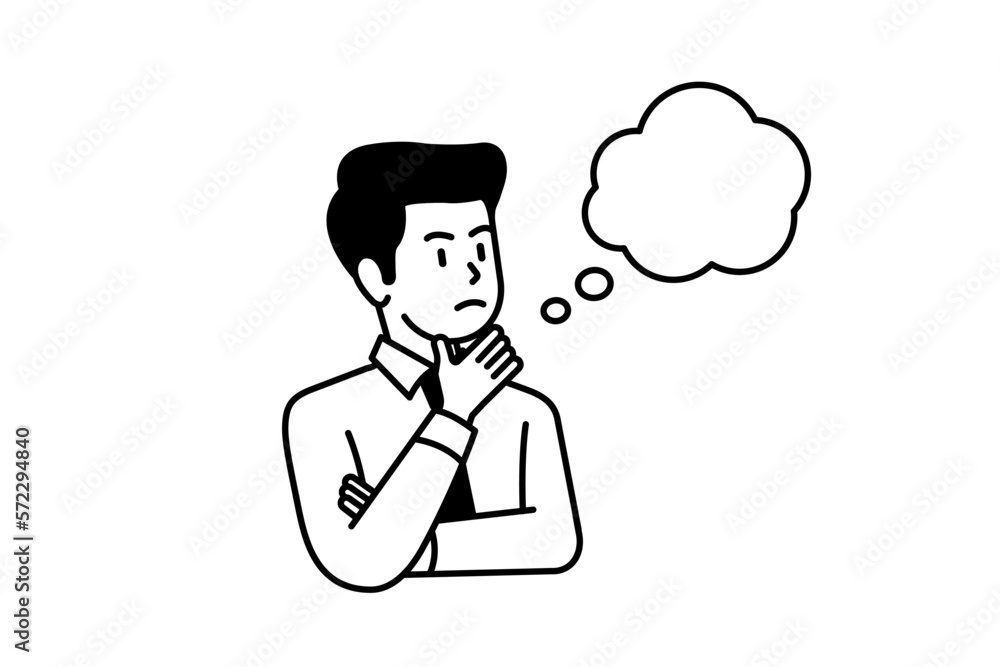 Illustrated image depicting a business man immersed in thought while conceiving an idea Illustrated image depicting a business man immersed in thought while conceiving an idea