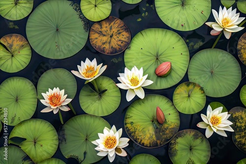 lotus flowers on a pond, ov...