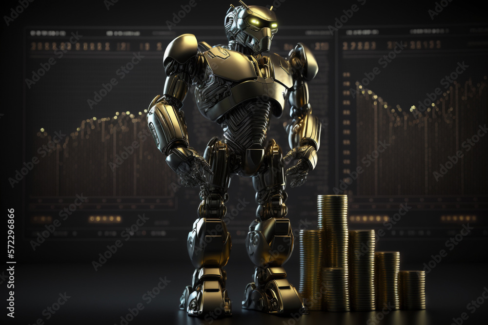 Future business 3d technology robot and stock chart traders, stock chart analysis to beat the market. Generative AI. Future business 3d technology robot and stock chart traders, stock chart analysis to beat the market. Generative AI.