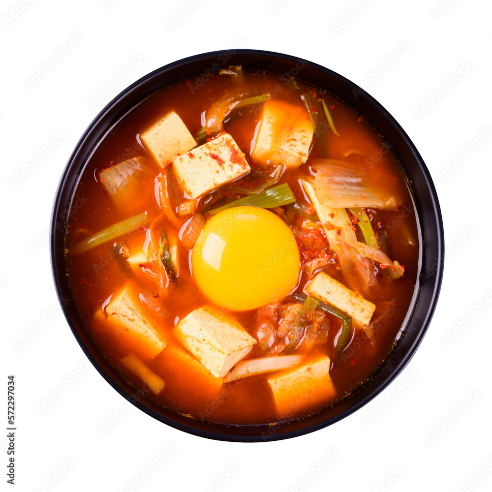 Korean kimchi soup with tofu and egg (Kimchi Jjigae) Stock Photo