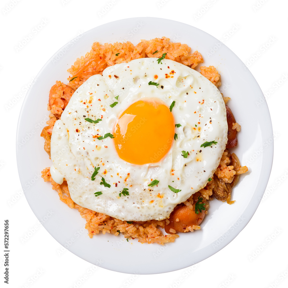 Kimchi fried rice with fried egg on top, Korean food Kimchi fried rice with fried egg on top, Korean food