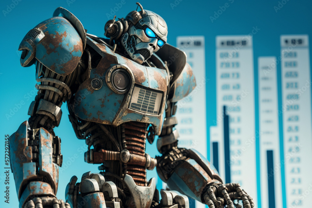 Fototapeta premium Future business 3d technology robot and stock chart traders, stock chart analysis to beat the market. Generative AI.