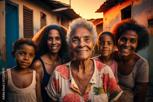 Group of Brazilian women, smiling, female generations, proud, family portrait