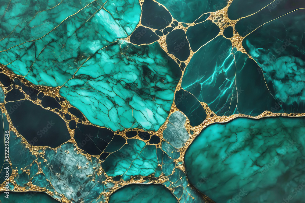 Luxury teal green marble texture with golden veins. Generative AI ...