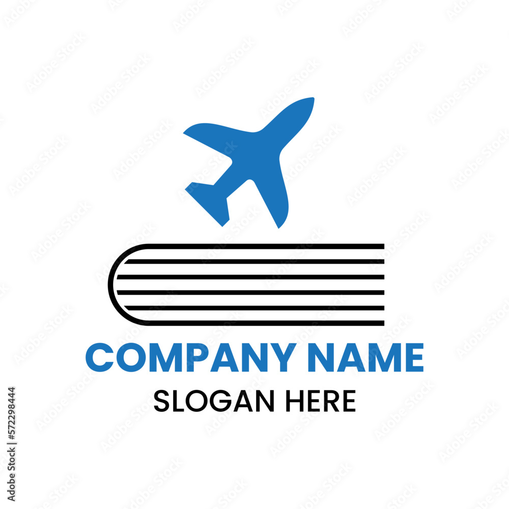 Travel Book Logo Design Concept With Book and Airplane Icon Template
