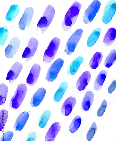 Watercolor rows drawn with a brush consisting of watercolor strokes in shades of trendy bright colors on a white background, vertical