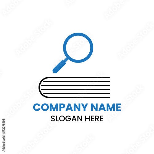 Zoom Book Logo Design Concept With Book and Search Icon Template