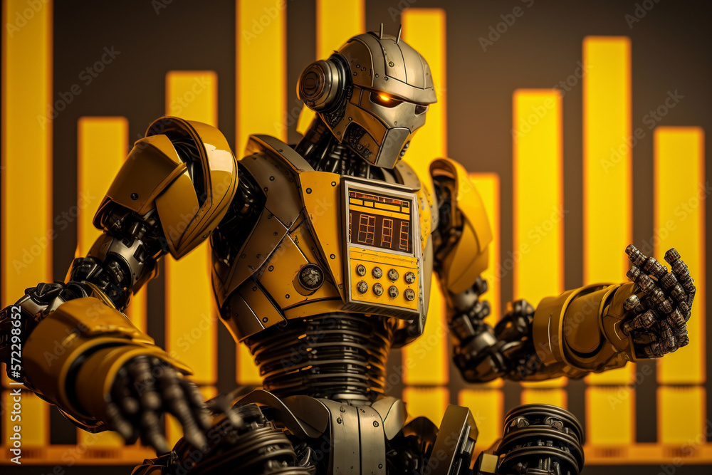Future business 3d technology robot and stock chart traders, stock chart analysis to beat the market. Generative AI. Future business 3d technology robot and stock chart traders, stock chart analysis to beat the market. Generative AI.