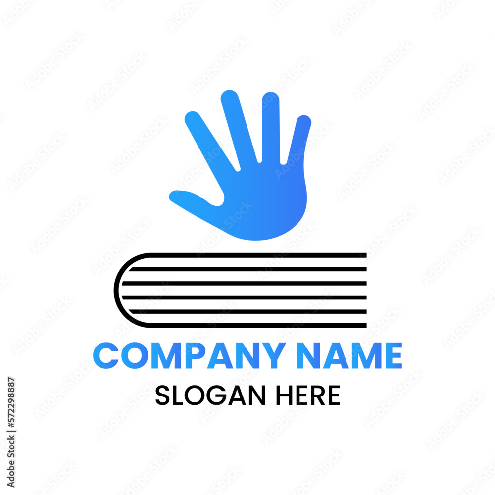 Hand Book Logo Design Concept With Book and Hand Icon Template Hand Book Logo Design Concept With Book and Hand Icon Template