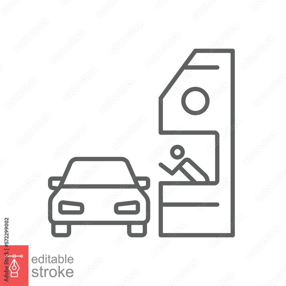 Drive through line icon. Simple outline style symbol for web, mobile, ui design. Thru, window, car, restaurant, shop concept. Vector illustration isolated on white background. Editable stroke EPS 10. Drive through line icon. Simple outline style symbol for web, mobile, ui design. Thru, window, car, restaurant, shop concept. Vector illustration isolated on white background. Editable stroke EPS 10.