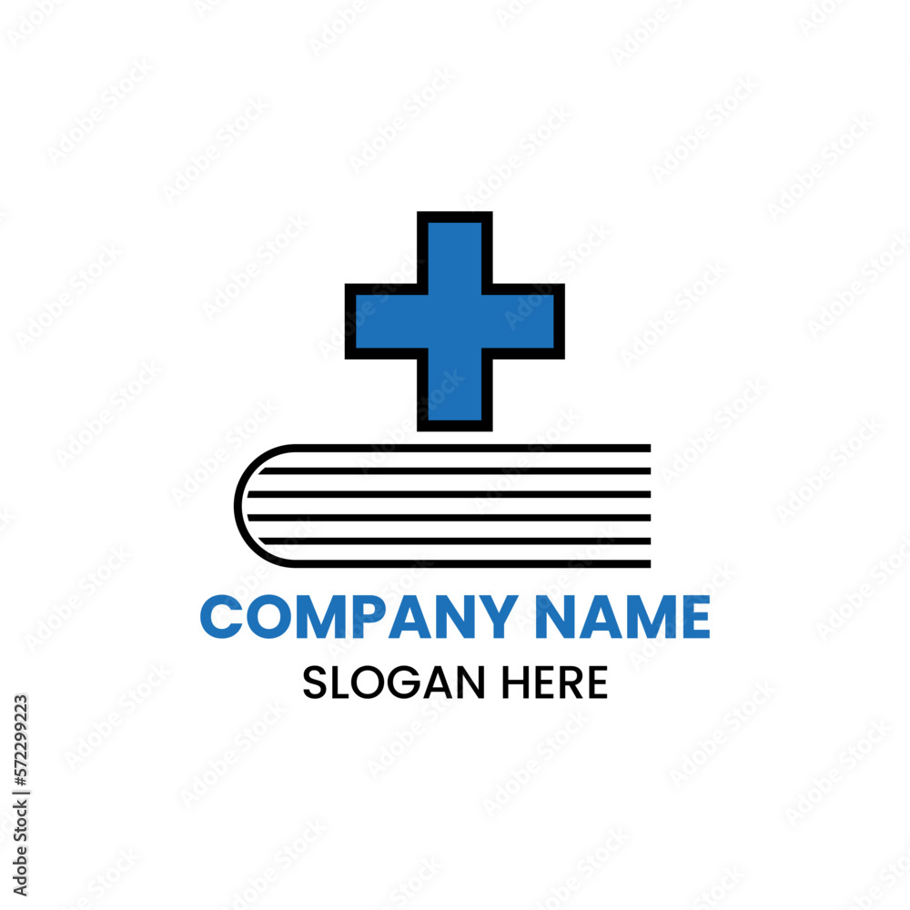 Clinic Book Logo Design Concept With Book and Pluse Icon Template Clinic Book Logo Design Concept With Book and Pluse Icon Template